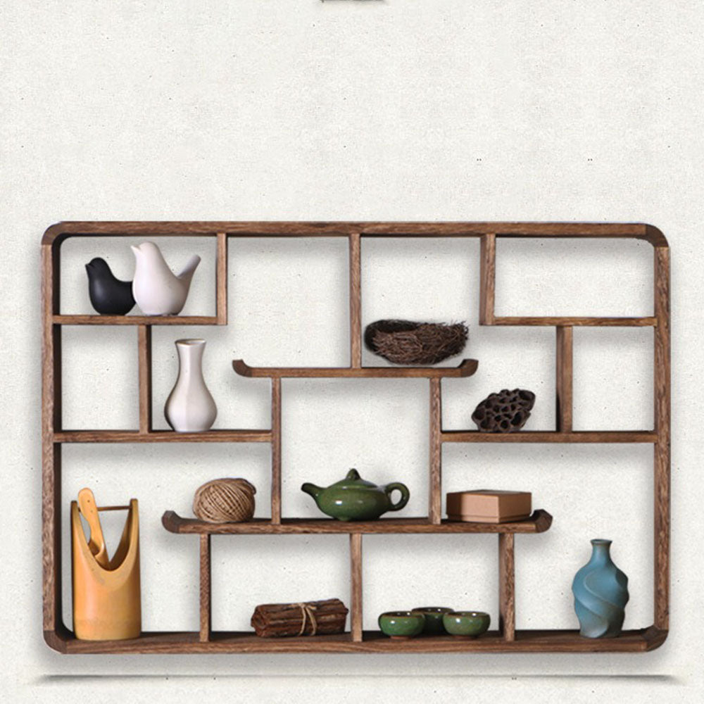 Wall Hanging Curio Cabinet Paulownia Wood Display Shelf 130cm