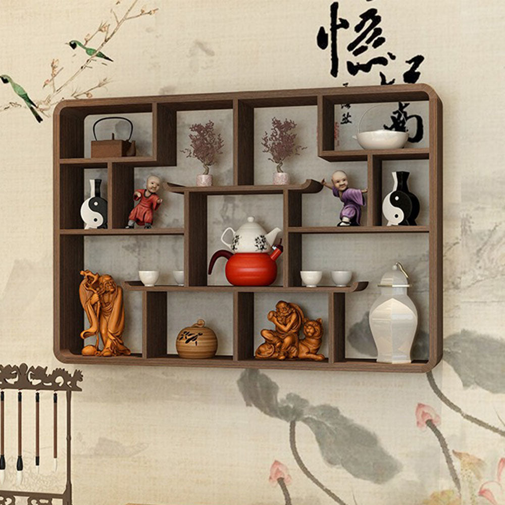 Wall Hanging Curio Cabinet Paulownia Wood Display Shelf 130cm
