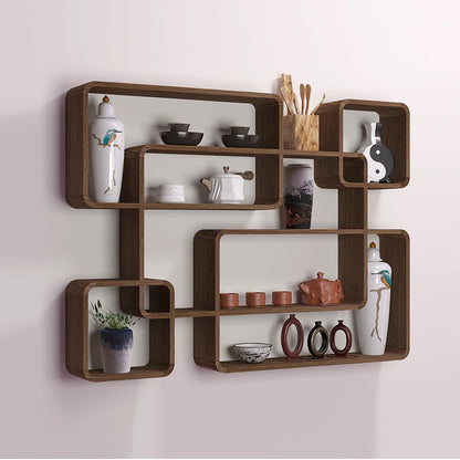 Wall Mounted Display Cabinet Paulownia Wood Curio Shelf Unit