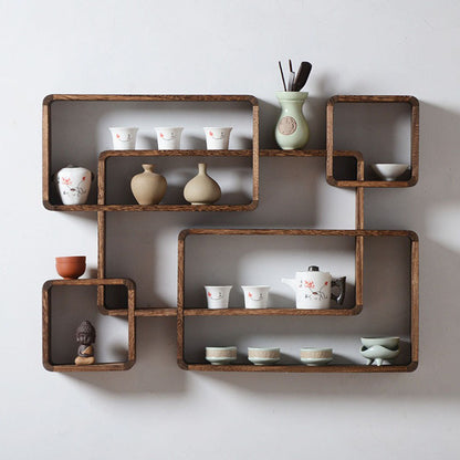 Wall Mounted Display Cabinet Paulownia Wood Curio Shelf Unit