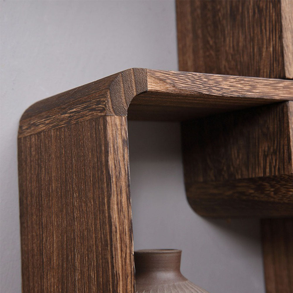 Wall Mounted Display Cabinet Paulownia Wood Curio Shelf Unit