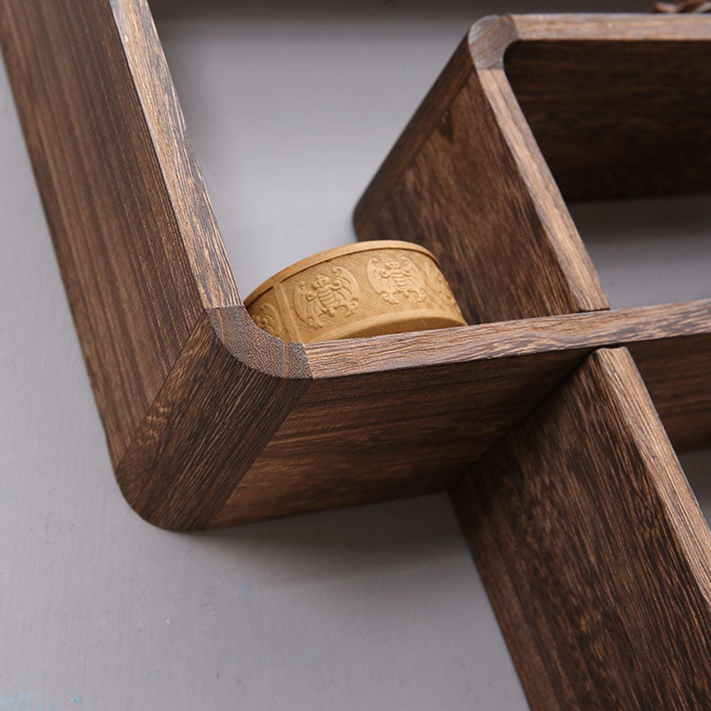 Wall Mounted Display Cabinet Paulownia Wood Curio Shelf Unit