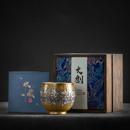 Gongfu Tea Cup Kiln Glaze Gold Accent – 150ml CEO Cup 4 Colors