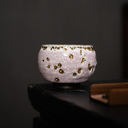 Gongfu Tea Cup Shinoyaki Pink Flowing Gold Glaze Ceramic