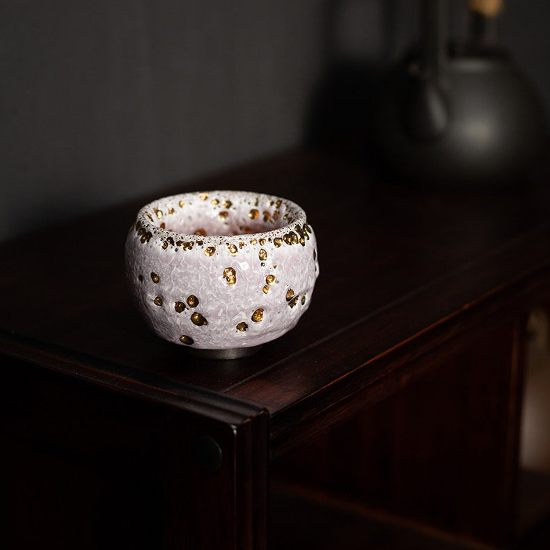 Gongfu Tea Cup Shinoyaki Pink Flowing Gold Glaze Ceramic
