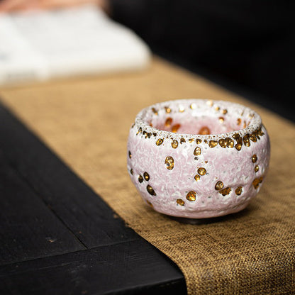 Gongfu Tea Cup Shinoyaki Pink Flowing Gold Glaze Ceramic