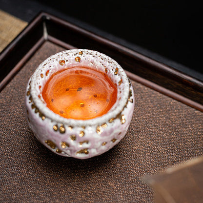 Gongfu Tea Cup Shinoyaki Pink Flowing Gold Glaze Ceramic