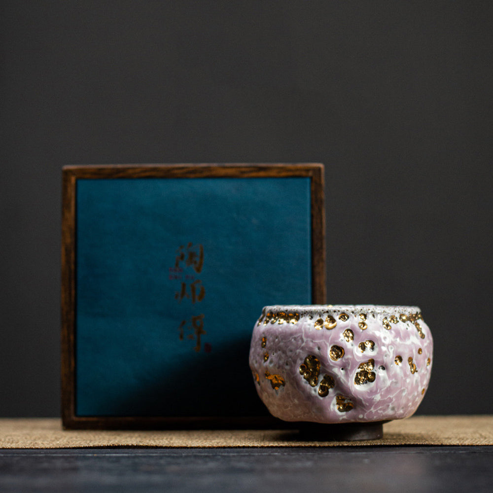 Gongfu Tea Cup Shinoyaki Pink Flowing Gold Glaze Ceramic