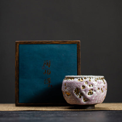 Gongfu Tea Cup Shinoyaki Pink Flowing Gold Glaze Ceramic
