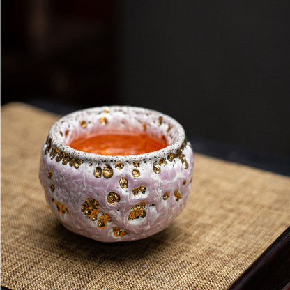 Gongfu Tea Cup Shinoyaki Pink Flowing Gold Glaze Ceramic