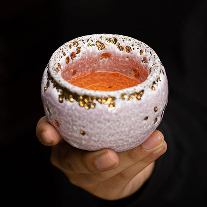 Gongfu Tea Cup Shinoyaki Pink Flowing Gold Glaze Ceramic