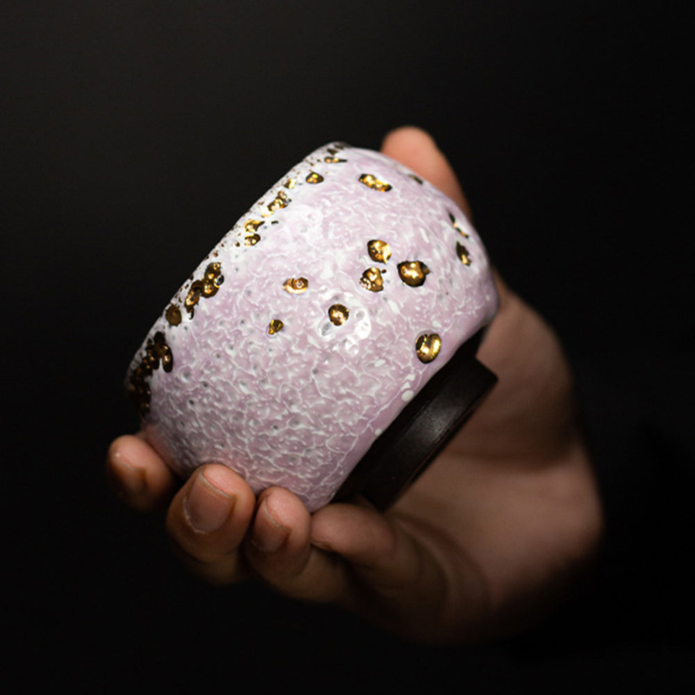 Gongfu Tea Cup Shinoyaki Pink Flowing Gold Glaze Ceramic
