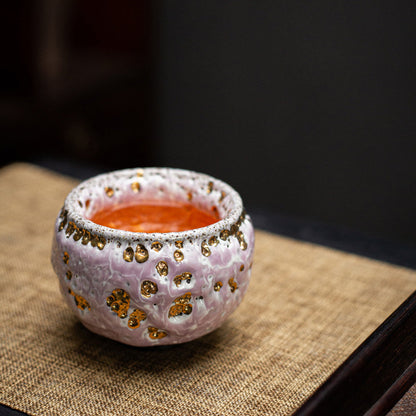 Gongfu Tea Cup Shinoyaki Pink Flowing Gold Glaze Ceramic