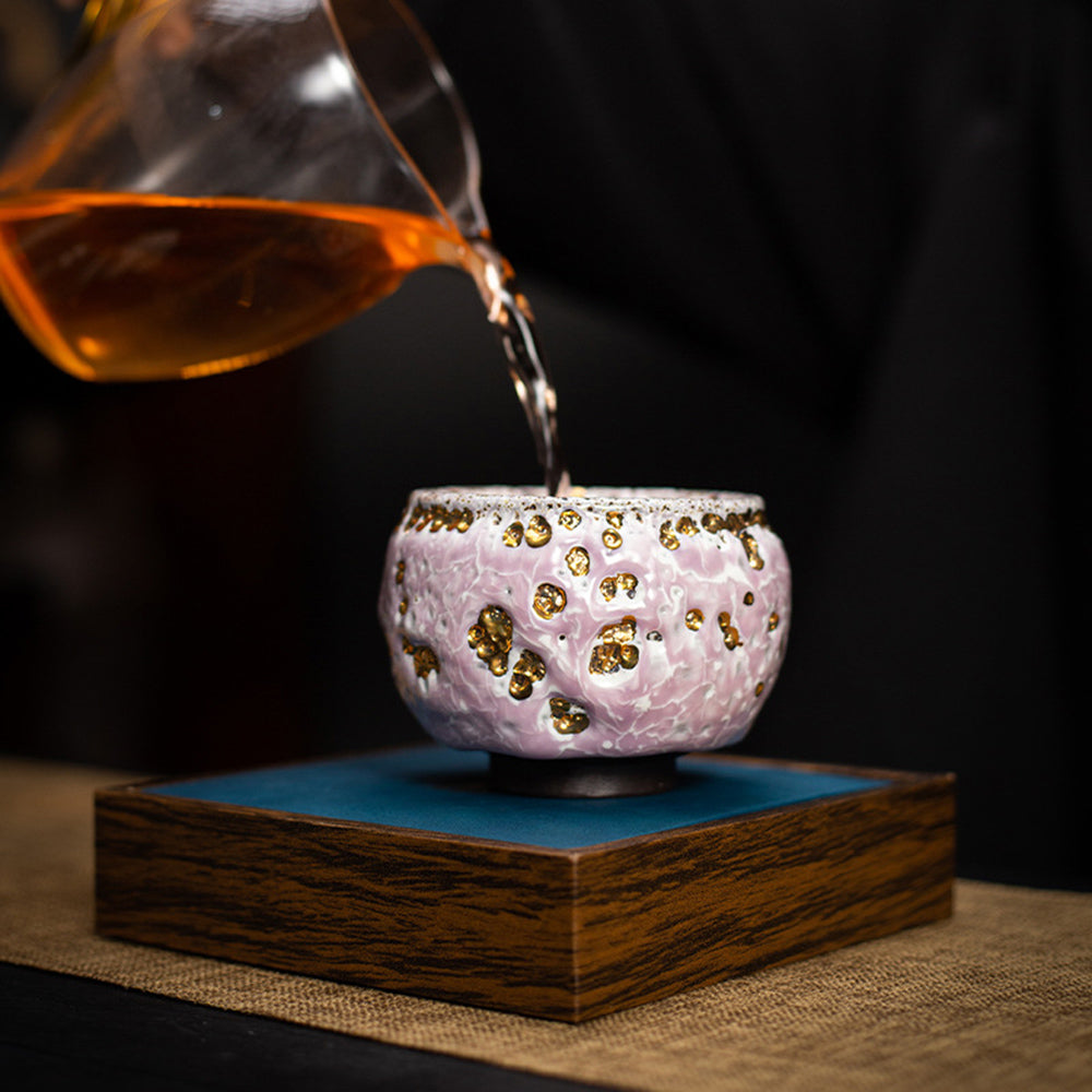Gongfu Tea Cup Shinoyaki Pink Flowing Gold Glaze Ceramic
