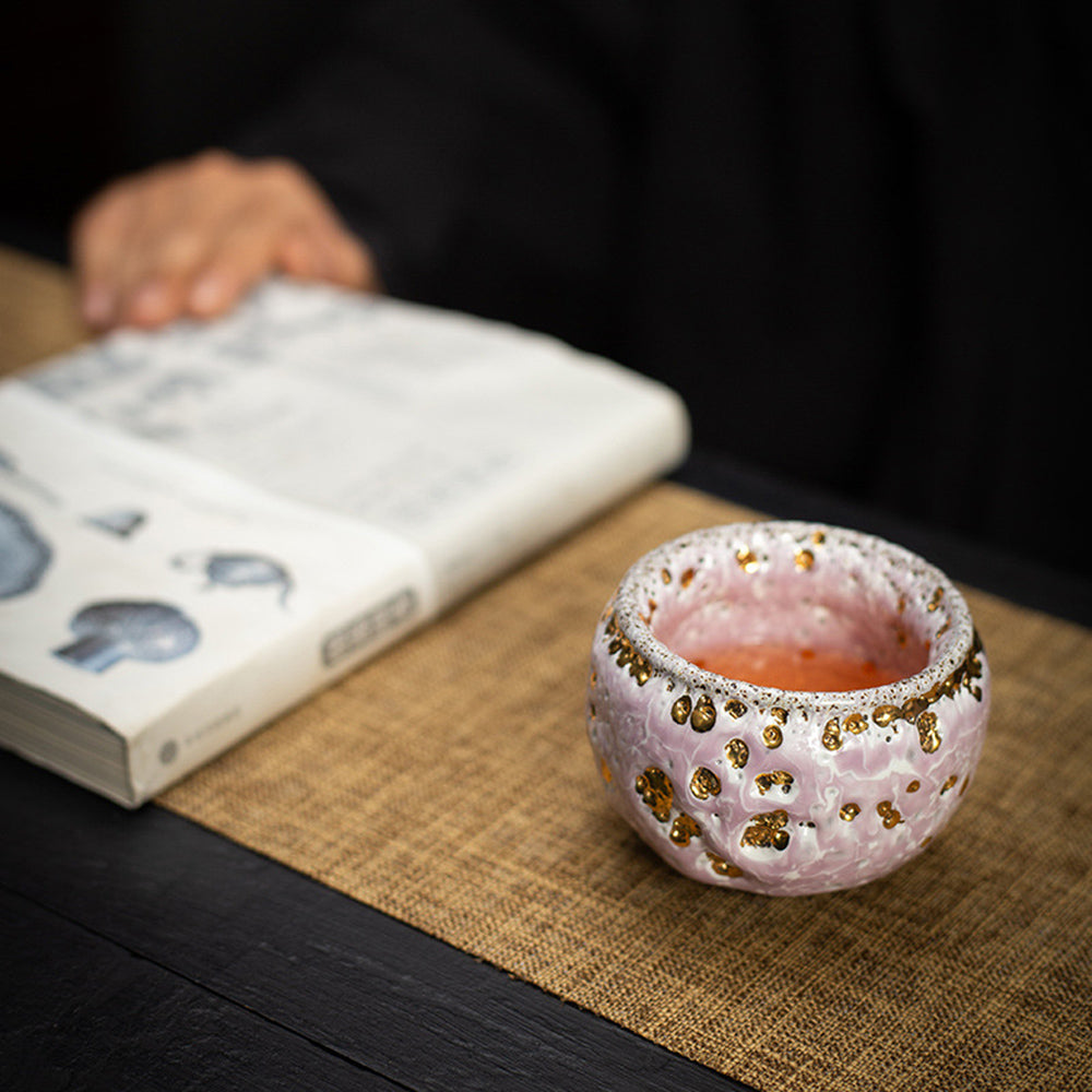 Gongfu Tea Cup Shinoyaki Pink Flowing Gold Glaze Ceramic