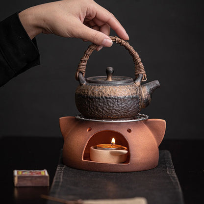 Tiger Coarse Pottery Tea Warmer Stove | Hand-Carved 1300°C