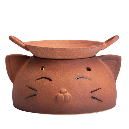 Tiger Coarse Pottery Tea Warmer Stove | Hand-Carved 1300°C