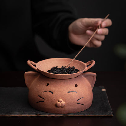 Tiger Coarse Pottery Tea Warmer Stove | Hand-Carved 1300°C