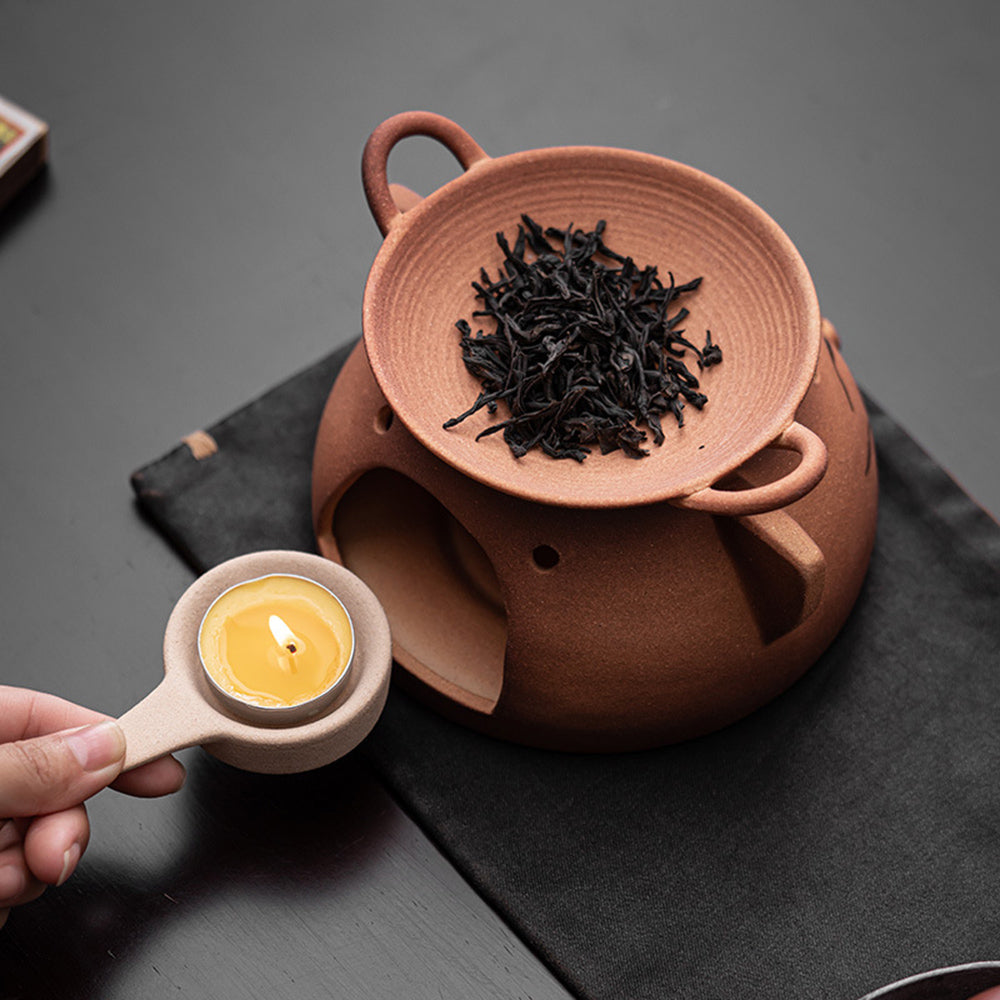Tiger Coarse Pottery Tea Warmer Stove | Hand-Carved 1300°C
