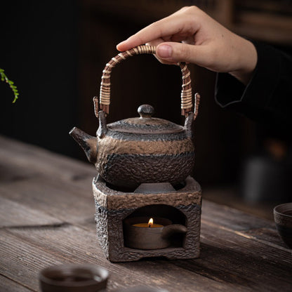 Teapot Warmer Set Rock Clay Plum Blossom Candle Warmer & Pot