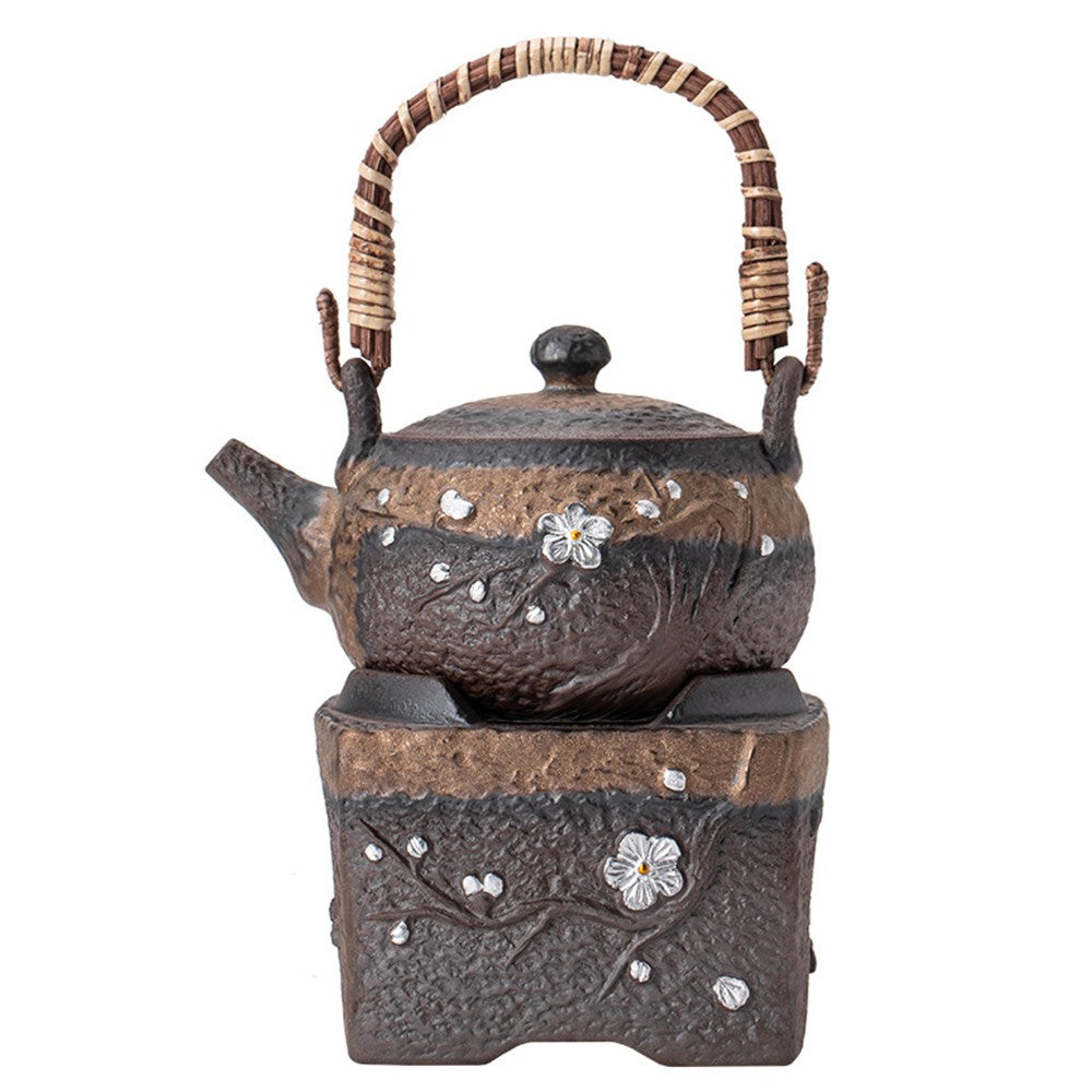 Teapot Warmer Set Rock Clay Plum Blossom Candle Warmer & Pot