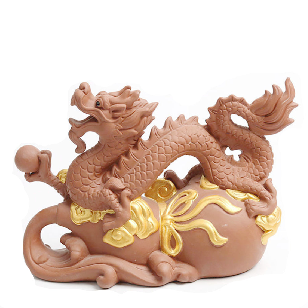 Handmade Purple Clay Dragon Tea Pet | Red & Black