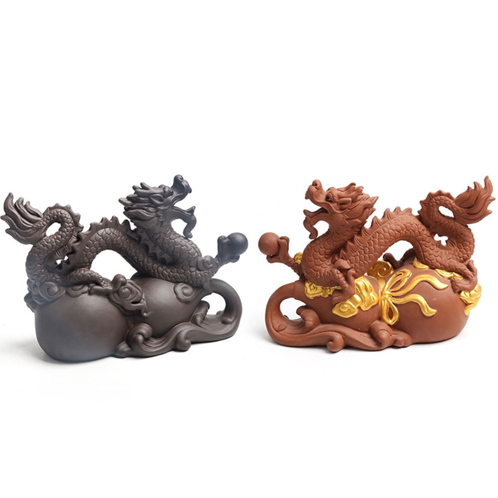 Handmade Purple Clay Dragon Tea Pet | Red & Black