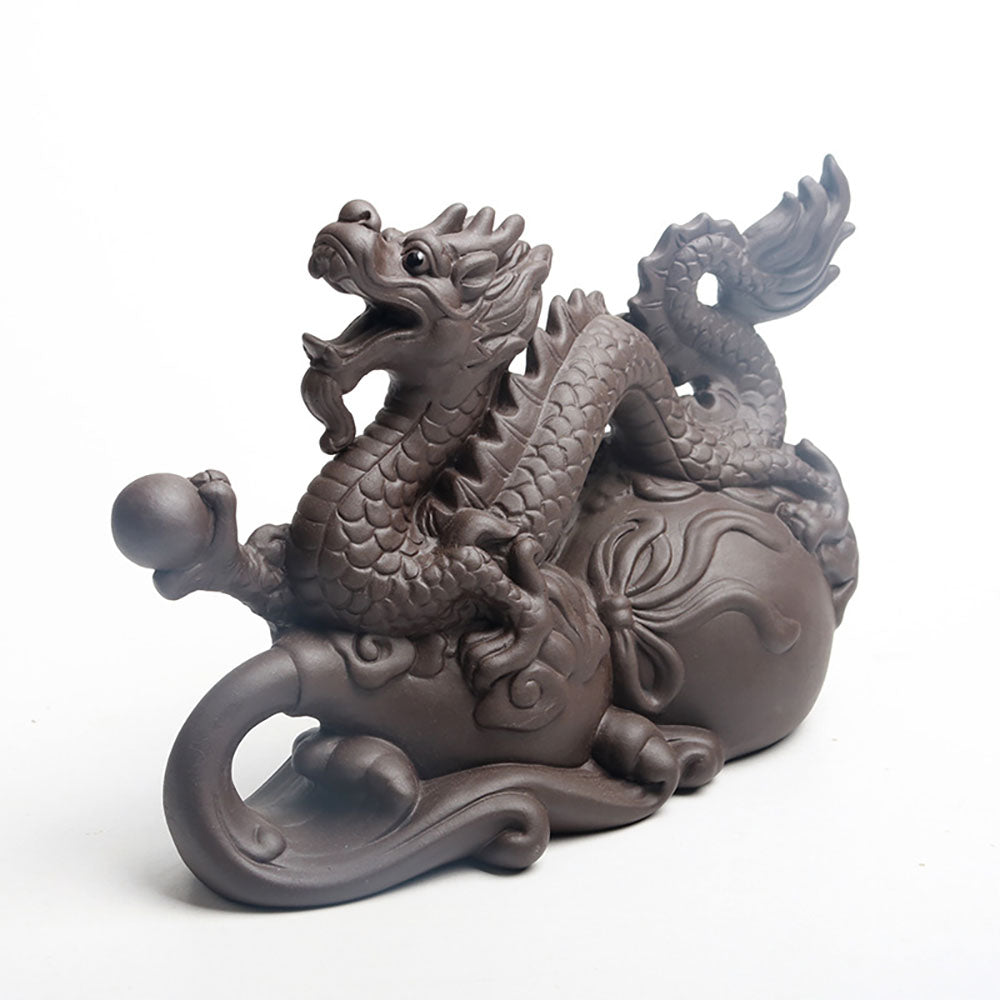 Handmade Purple Clay Dragon Tea Pet | Red & Black