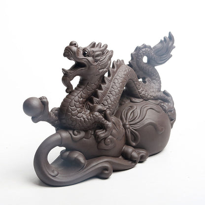 Handmade Purple Clay Dragon Tea Pet | Red & Black