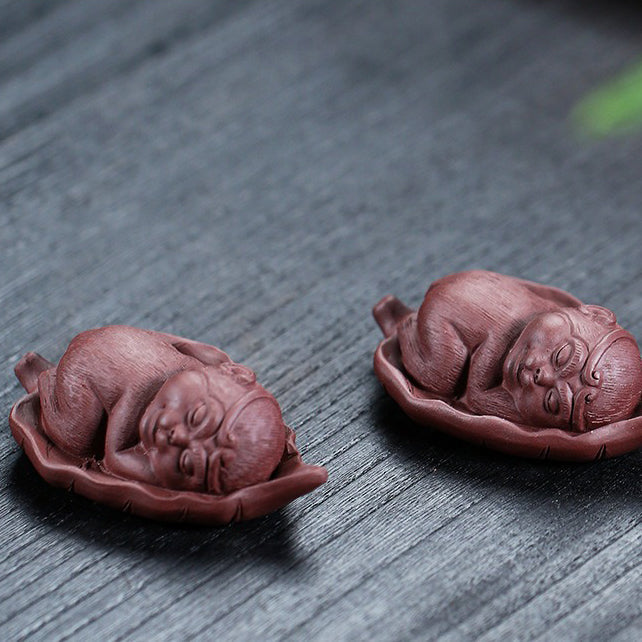 Tea Pet Zisha Clay Monkey on Bodhi Leaf – Yixing Handmade