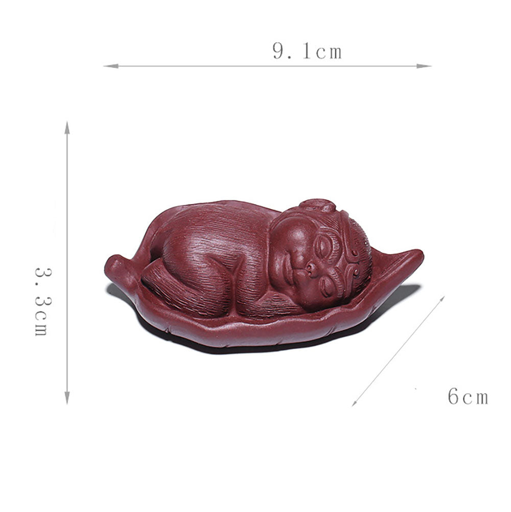 Tea Pet Zisha Clay Monkey on Bodhi Leaf – Yixing Handmade