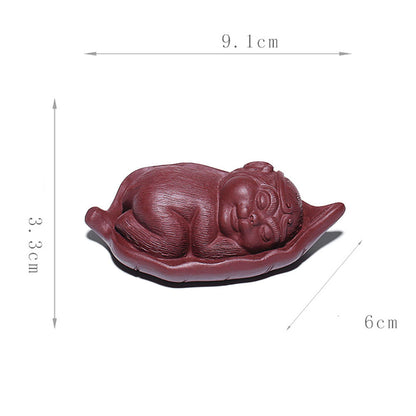 Tea Pet Zisha Clay Monkey on Bodhi Leaf – Yixing Handmade