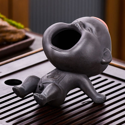 Pee Pee Boy Tea Pet Yixing Clay Big Mouth Red & Black