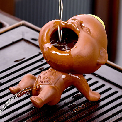 Pee Pee Boy Tea Pet Yixing Clay Big Mouth Red & Black