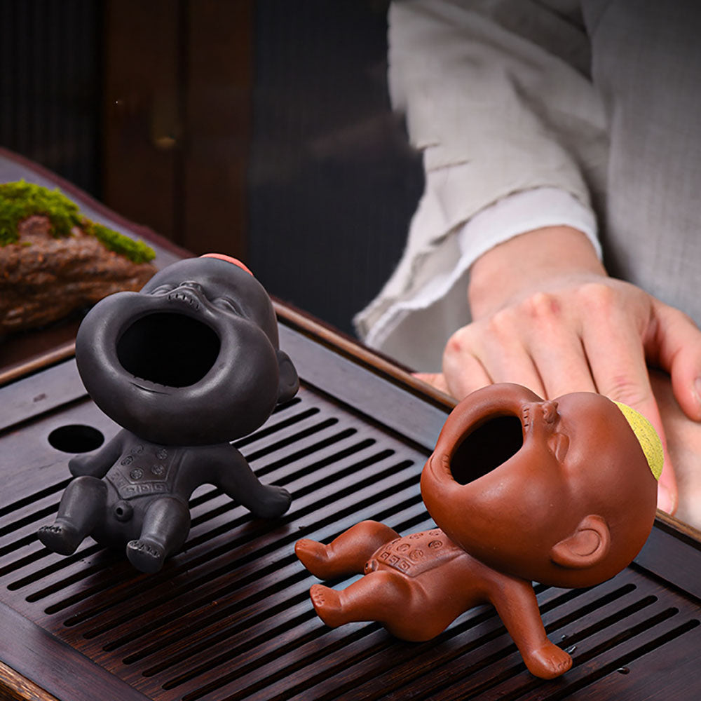 Pee Pee Boy Tea Pet Yixing Clay Big Mouth Red & Black