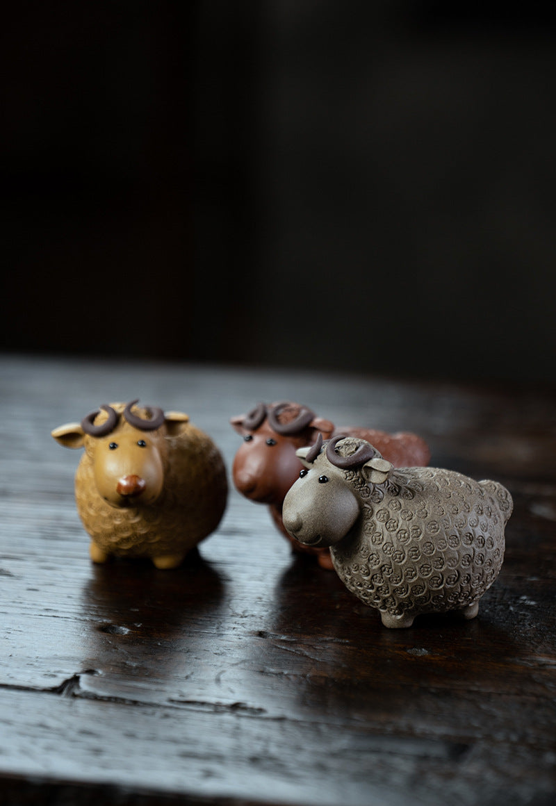 Sheep Tea Pet Yixing Clay Copper Coin Magnetic Eyes 4 Colors