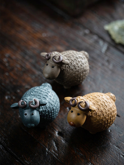 Sheep Tea Pet Yixing Clay Copper Coin Magnetic Eyes 4 Colors