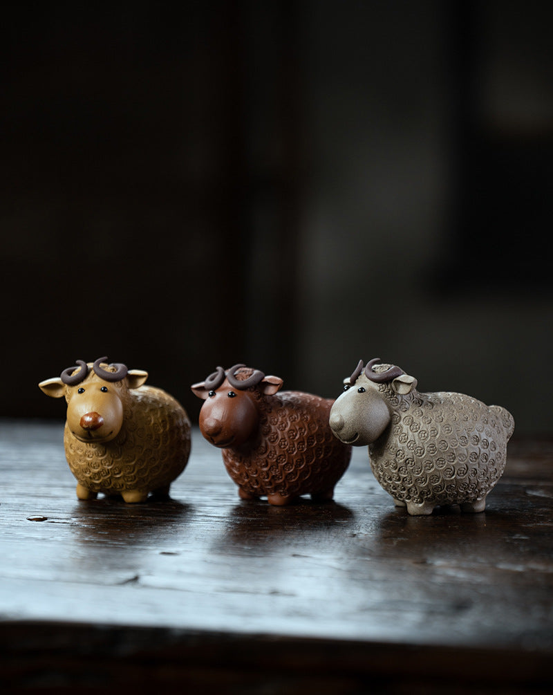 Sheep Tea Pet Yixing Clay Copper Coin Magnetic Eyes 4 Colors