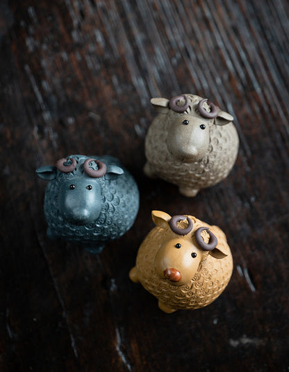 Sheep Tea Pet Yixing Clay Copper Coin Magnetic Eyes 4 Colors