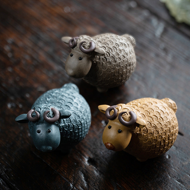 Sheep Tea Pet Yixing Clay Copper Coin Magnetic Eyes 4 Colors