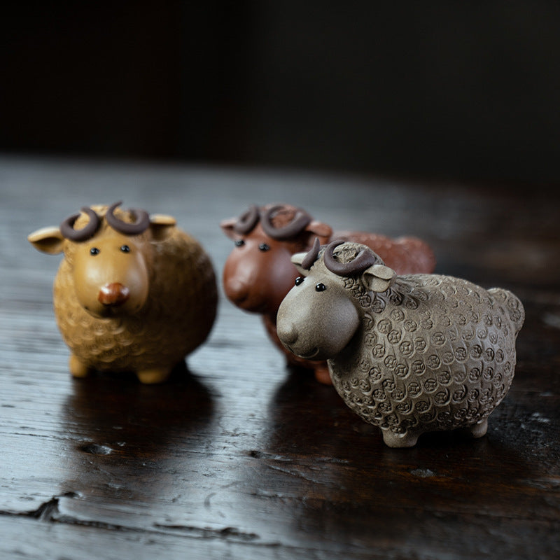 Sheep Tea Pet Yixing Clay Copper Coin Magnetic Eyes 4 Colors