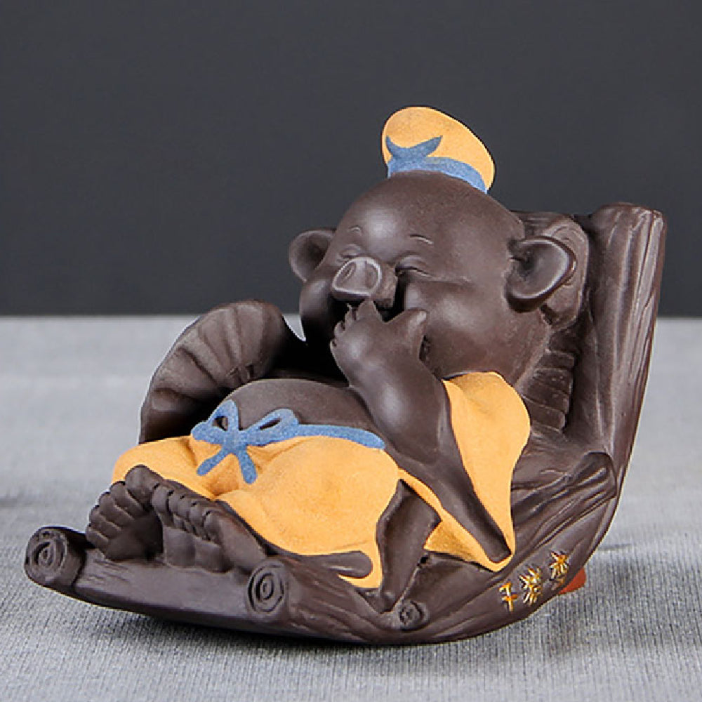 Pig Tea Pet Yixing Colorful Clay Wobble Zhu Bajie Figurine