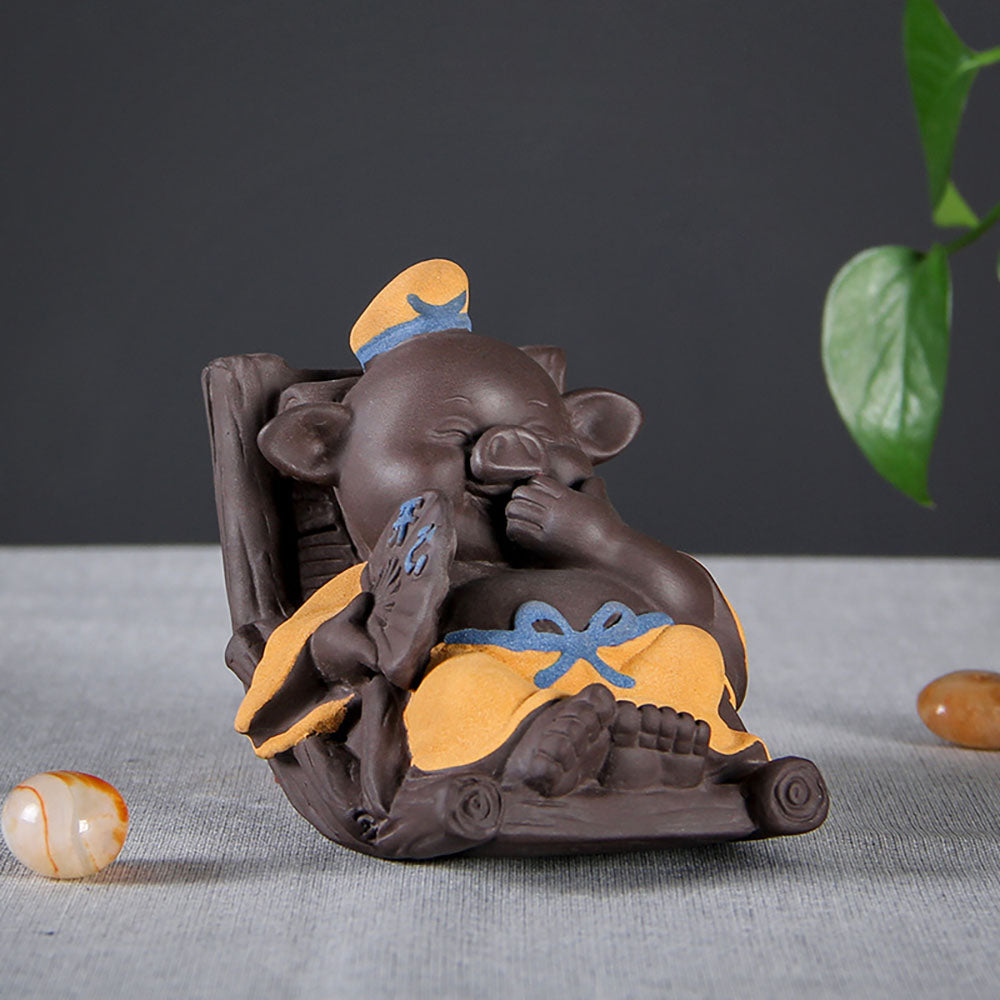 Pig Tea Pet Yixing Colorful Clay Wobble Zhu Bajie Figurine