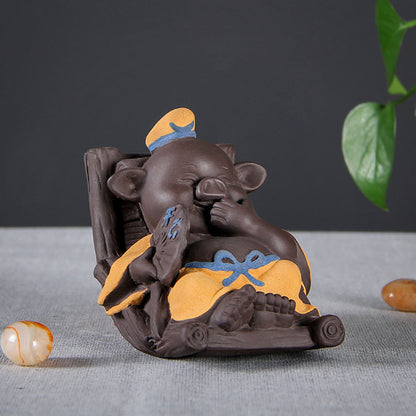 Pig Tea Pet Yixing Colorful Clay Wobble Zhu Bajie Figurine