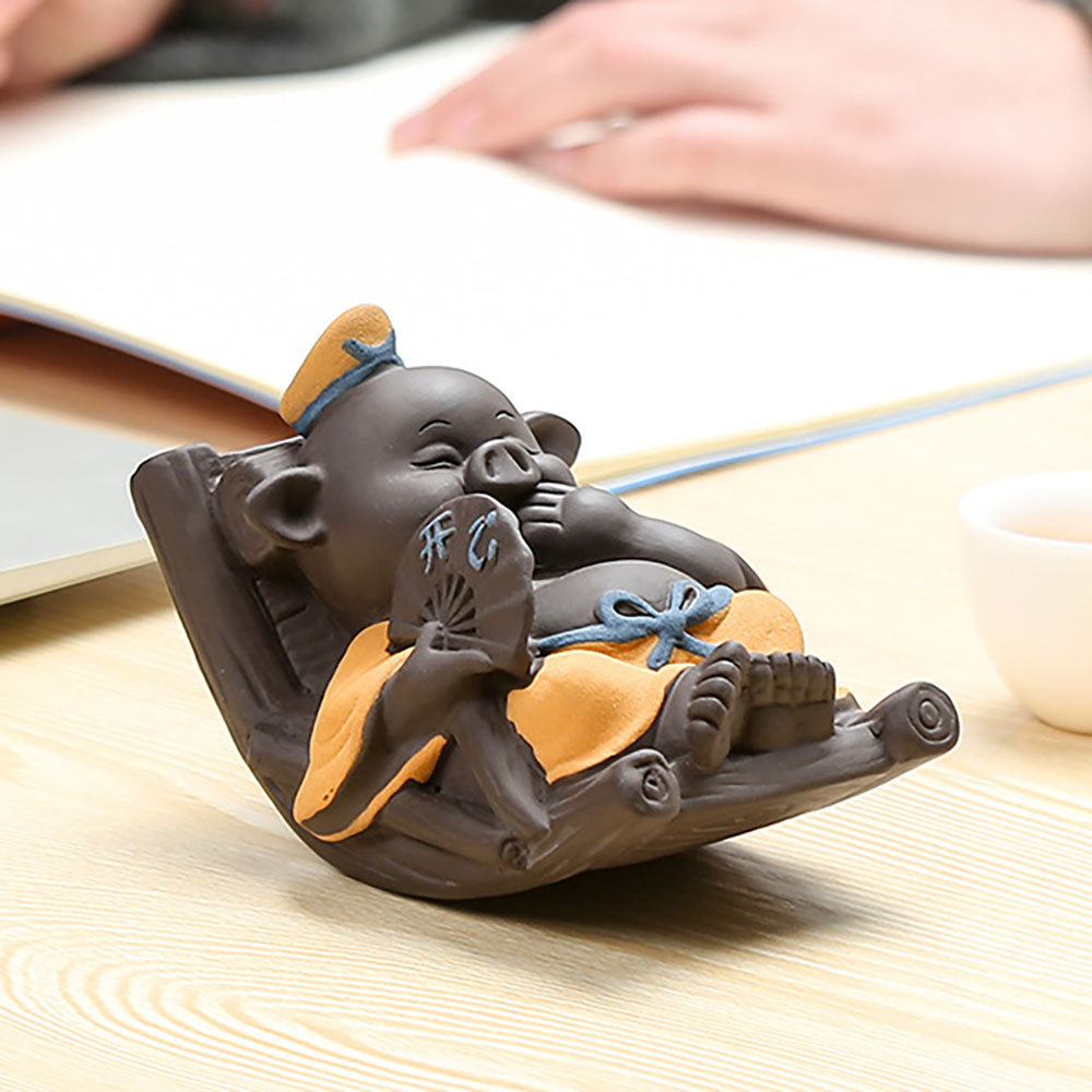 Pig Tea Pet Yixing Colorful Clay Wobble Zhu Bajie Figurine