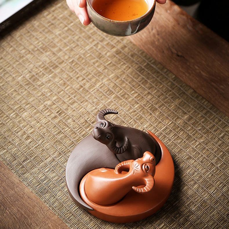 Yixing Clay Tea Pet Buffalo Eight Diagrams Hand Carved