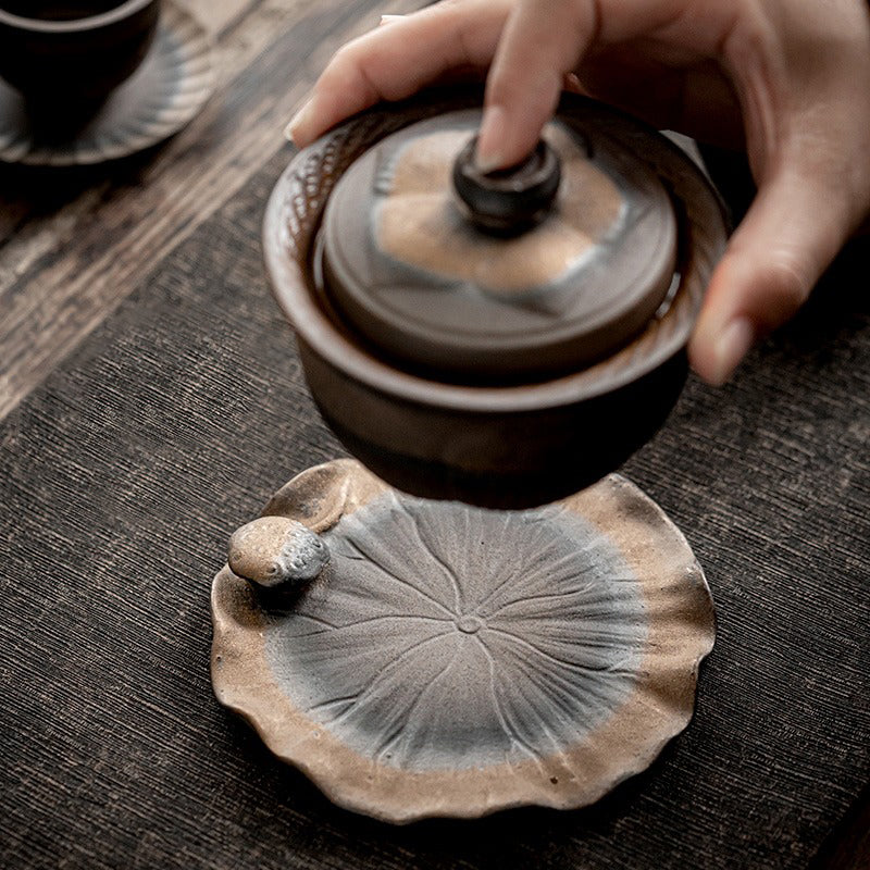 Gaiwan Teapot Lotus Coarse Pottery Handcrafted 200ml Tea Cup