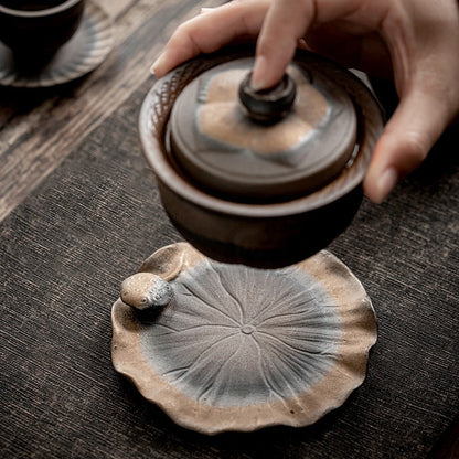 Gaiwan Teapot Lotus Coarse Pottery Handcrafted 200ml Tea Cup