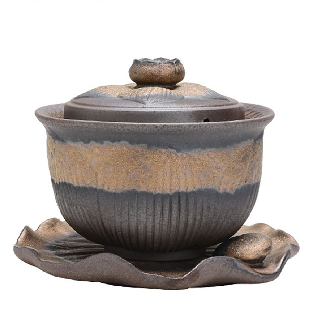 Gaiwan Teapot Lotus Coarse Pottery Handcrafted 200ml Tea Cup
