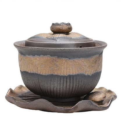 Gaiwan Teapot Lotus Coarse Pottery Handcrafted 200ml Tea Cup
